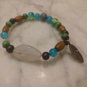 Cute Bracelet - Wood Tribal Leaf 💚💙🍃